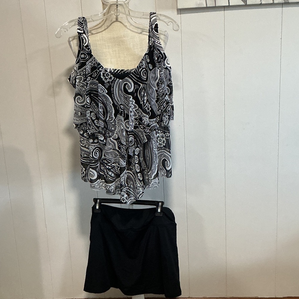 Beach House Black and White Paisley One-Piece with Skirted Bottom